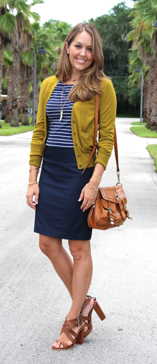 Navy pencil skirt yellow hot sale